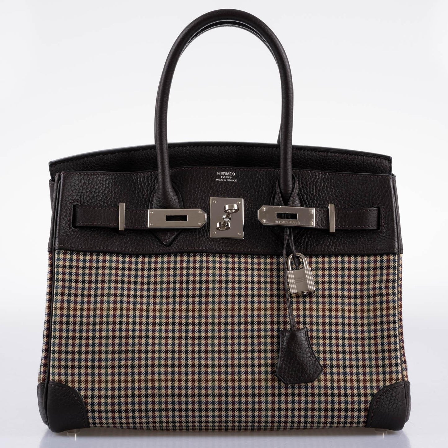 Hermes Birkin 30 Togo And Plaid Wool Lainage Palladium Hardware - 2006, J Square