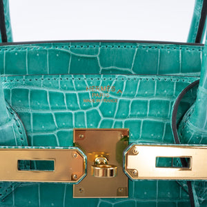 Hermes Birkin 30 Vert Jade Shiny Porosus Crocodile Gold Hardware