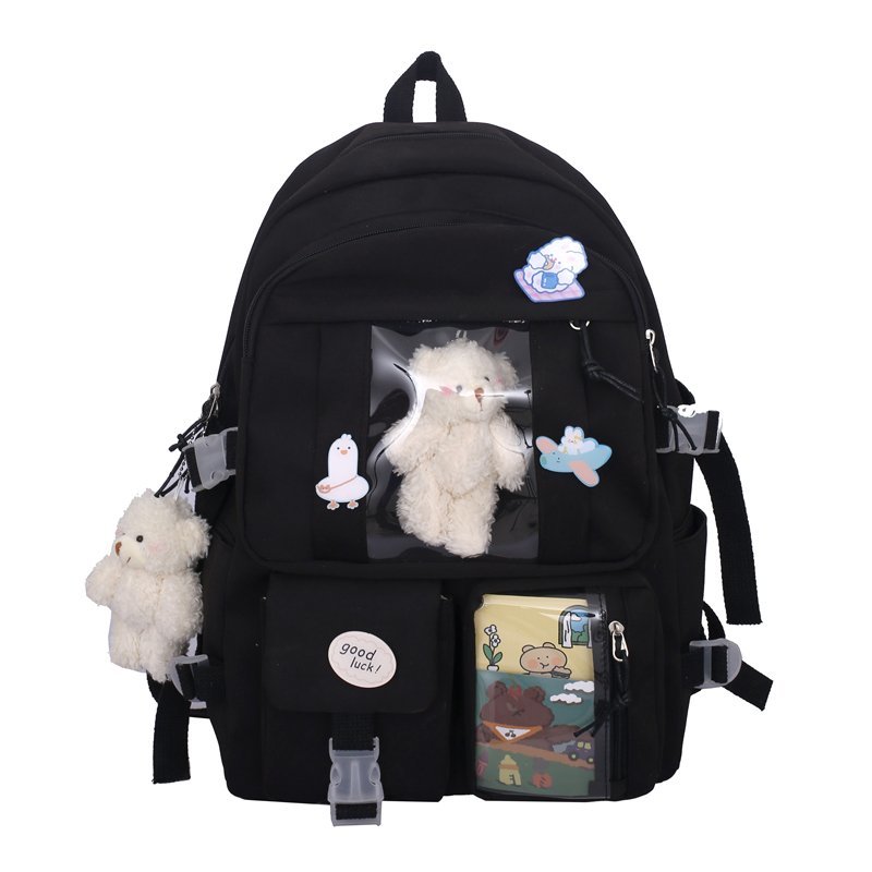 Gothslove High School Girls Black Backpack Large Capacity School Bags for Teenage Girls Kawaii Cute Backpack Women Multi Pockets  Backpacks