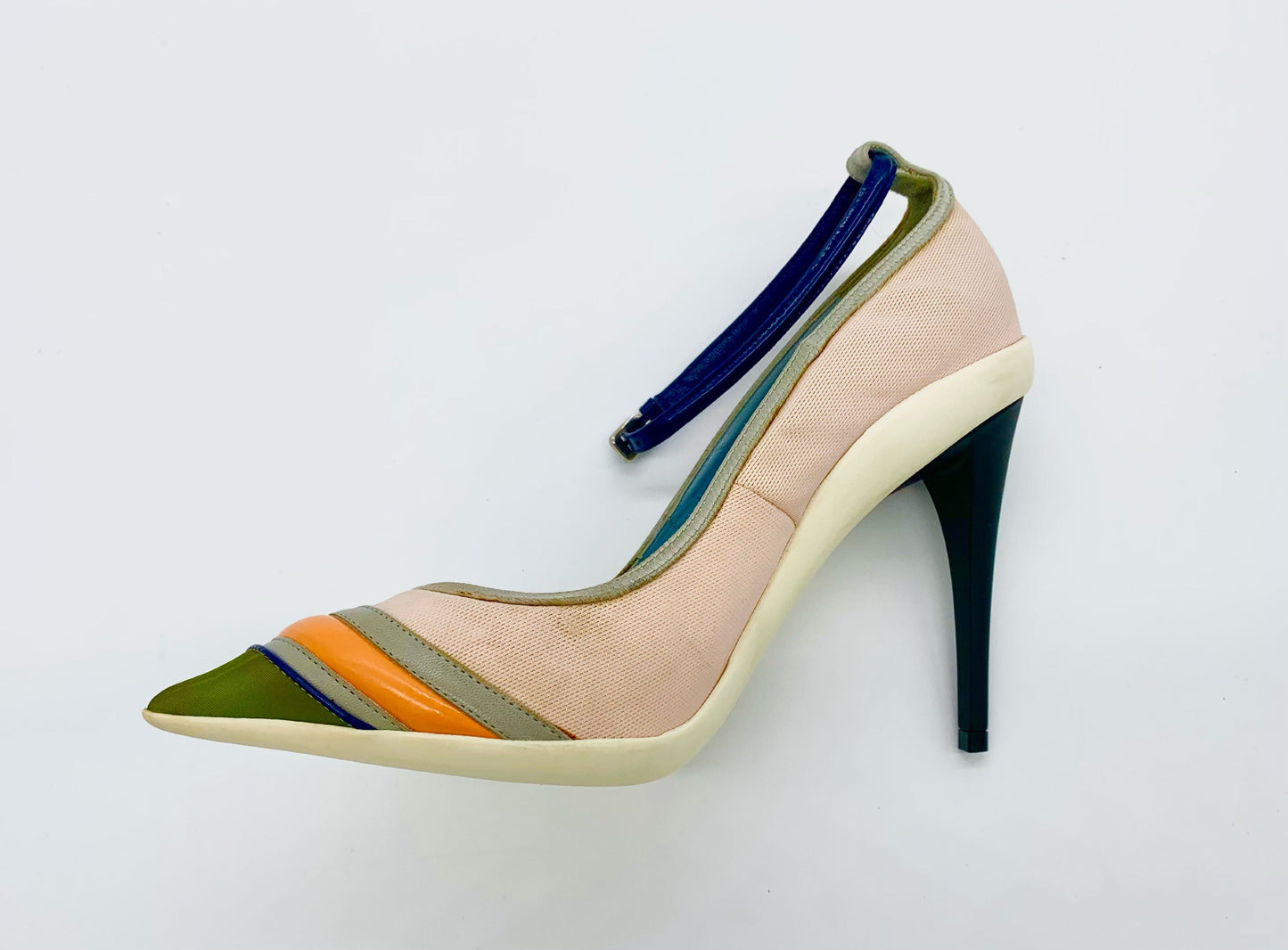 CHRISTIAN DIOR MESH AND LEATHER ANKLE STRAP PUMPS