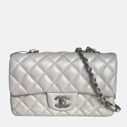 [Reserved] Chanel Classic Flap Rectangular Mini Pearlescent Off White Caviar Leather Crossbody Bag