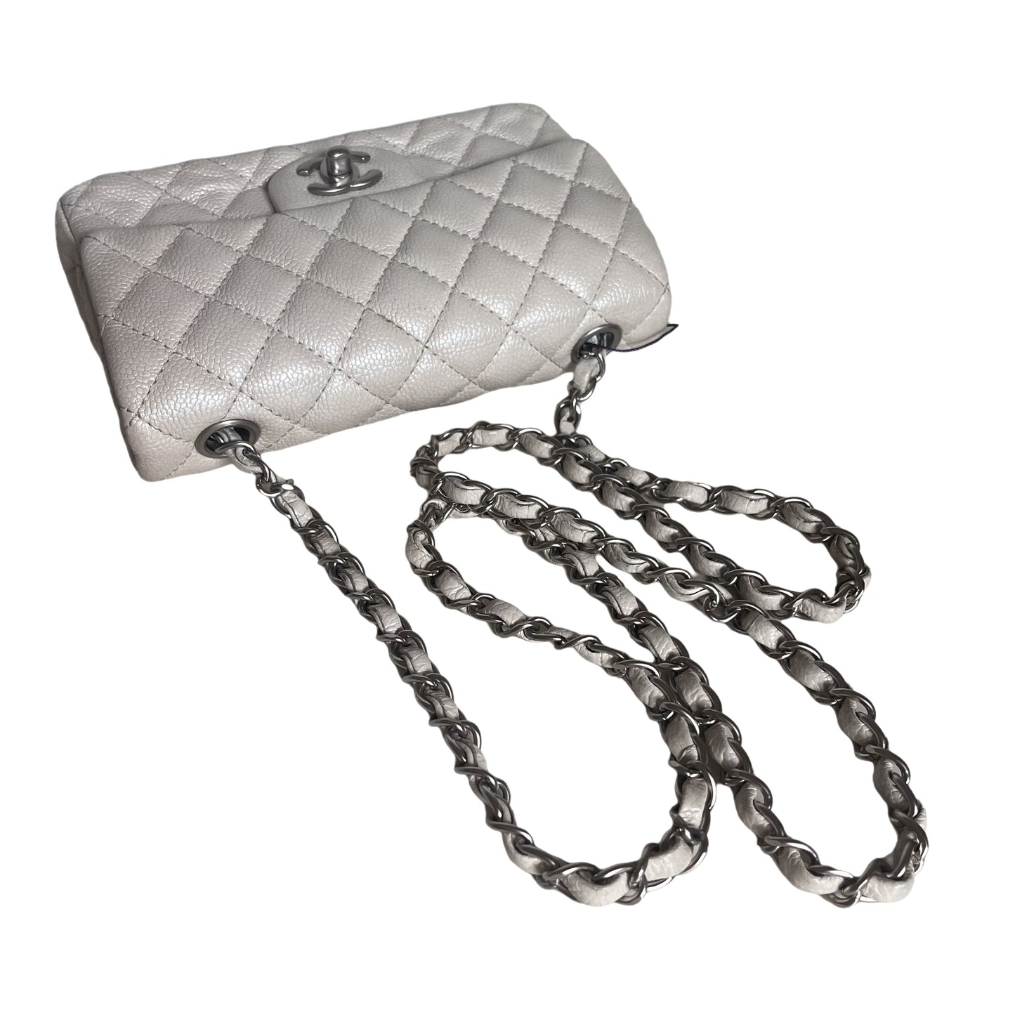 [Reserved] Chanel Classic Flap Rectangular Mini Pearlescent Off White Caviar Leather Crossbody Bag