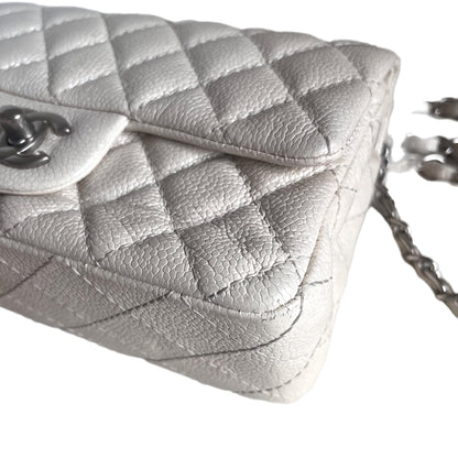 [Reserved] Chanel Classic Flap Rectangular Mini Pearlescent Off White Caviar Leather Crossbody Bag