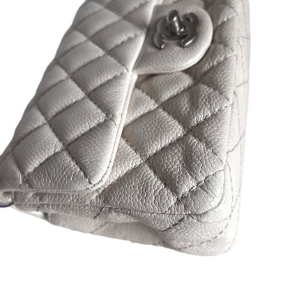 [Reserved] Chanel Classic Flap Rectangular Mini Pearlescent Off White Caviar Leather Crossbody Bag