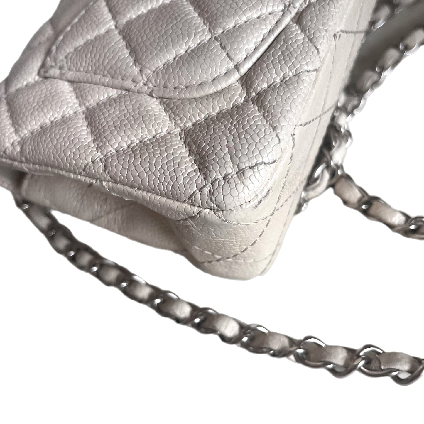 [Reserved] Chanel Classic Flap Rectangular Mini Pearlescent Off White Caviar Leather Crossbody Bag