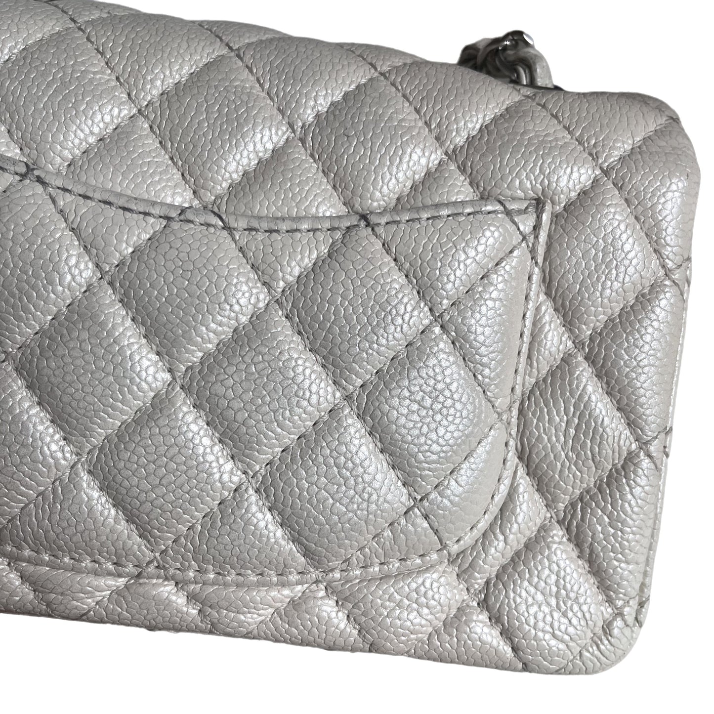 [Reserved] Chanel Classic Flap Rectangular Mini Pearlescent Off White Caviar Leather Crossbody Bag