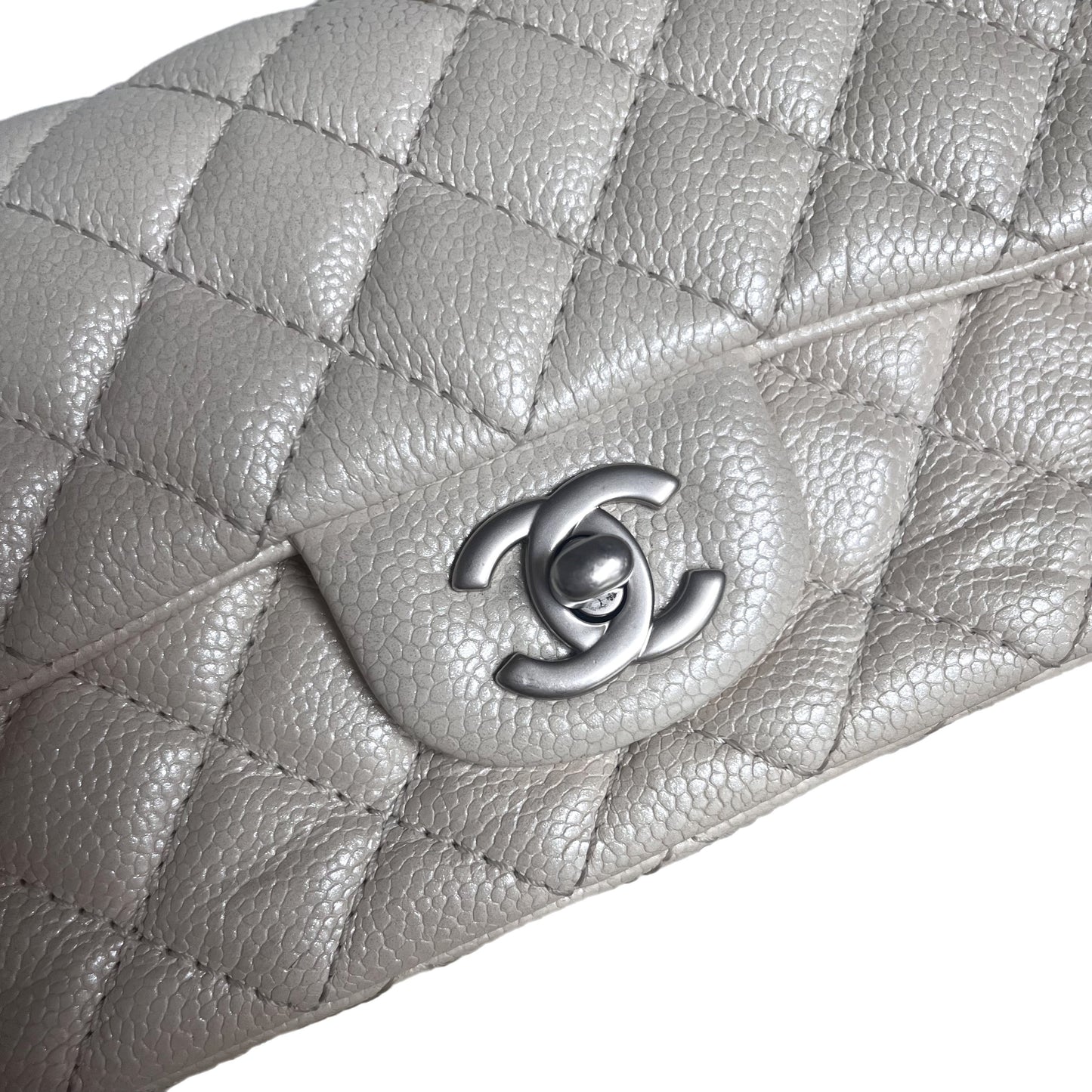 [Reserved] Chanel Classic Flap Rectangular Mini Pearlescent Off White Caviar Leather Crossbody Bag