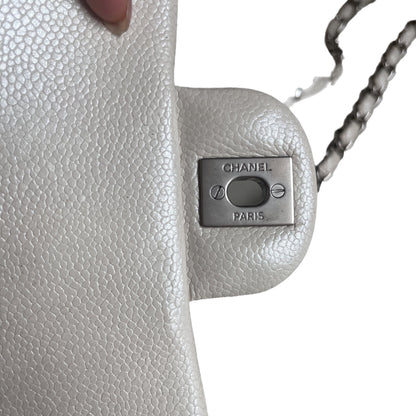 [Reserved] Chanel Classic Flap Rectangular Mini Pearlescent Off White Caviar Leather Crossbody Bag