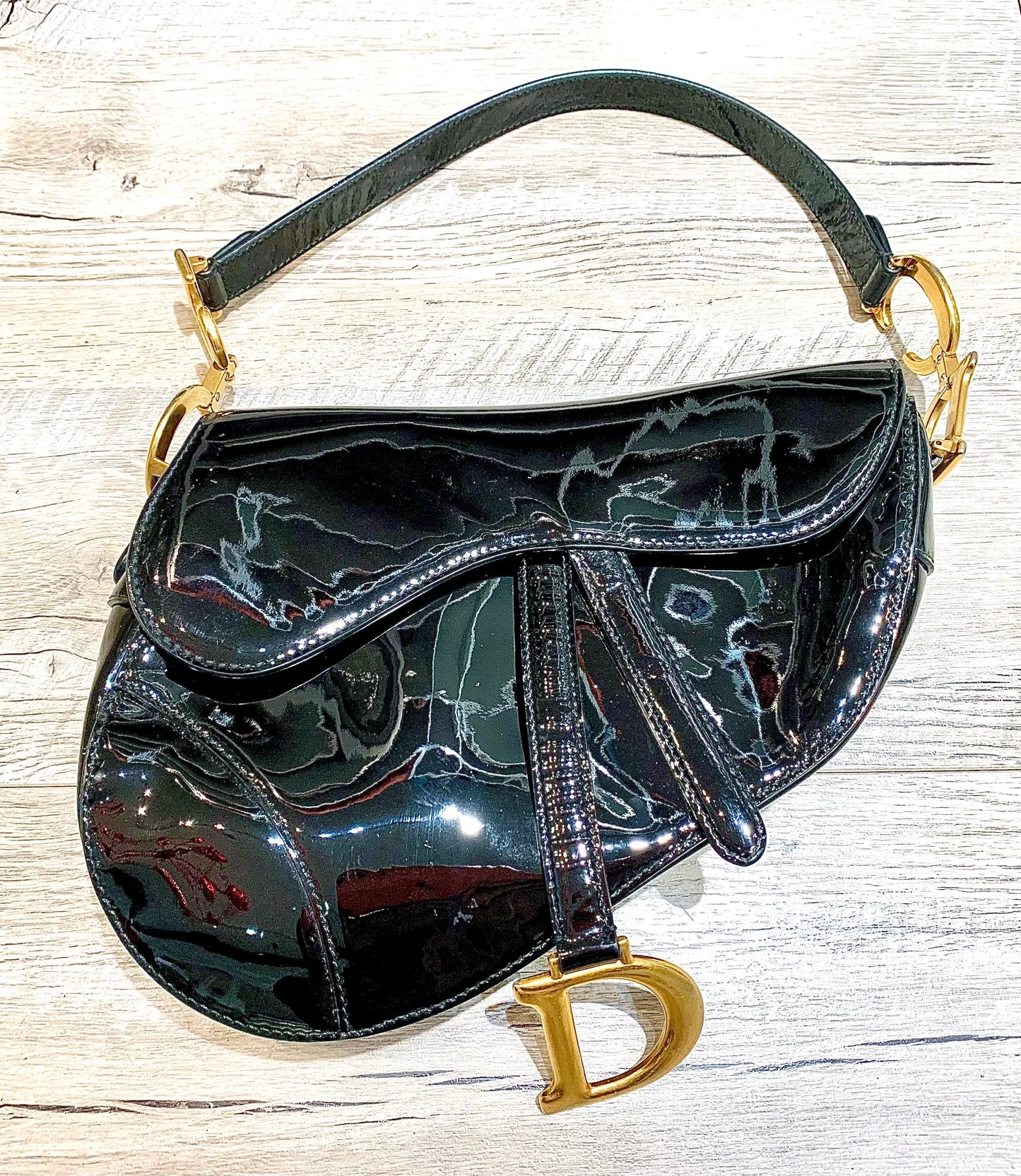 CHRISTIAN DIOR PATENT LEATHER SADDLE BAG