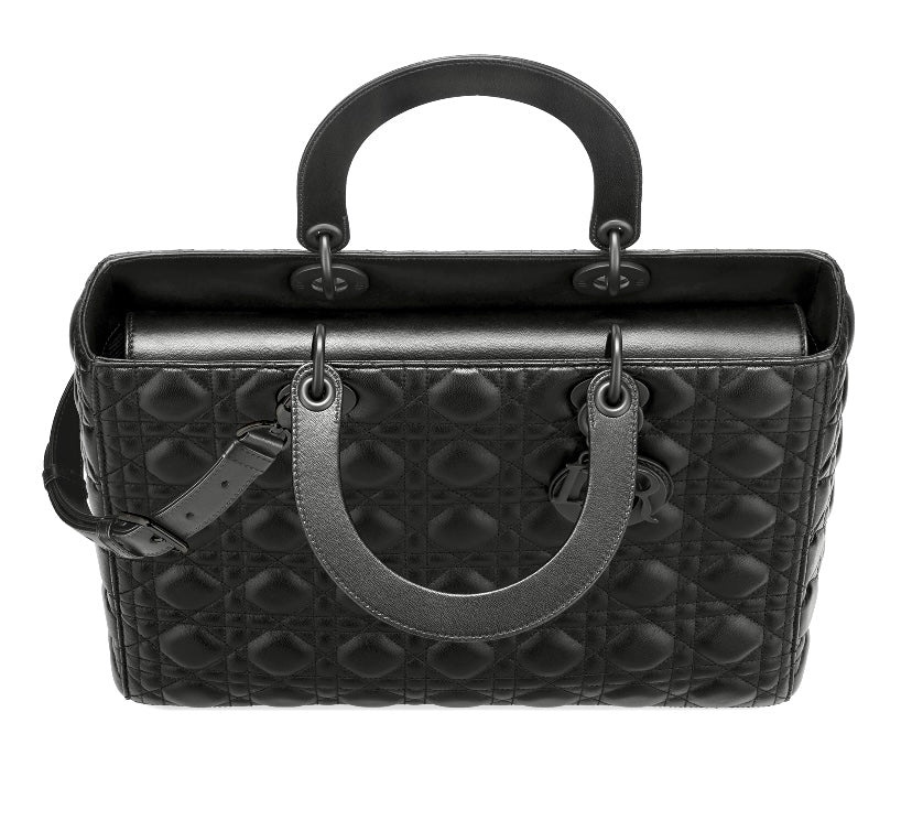 CHRISTIAN DIOR LARGE ULTRA MATTE BLACK LADY DIOR BAG