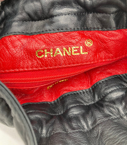 Vintage Chanel Black Satin & Leather Drawstring Bucket Bag