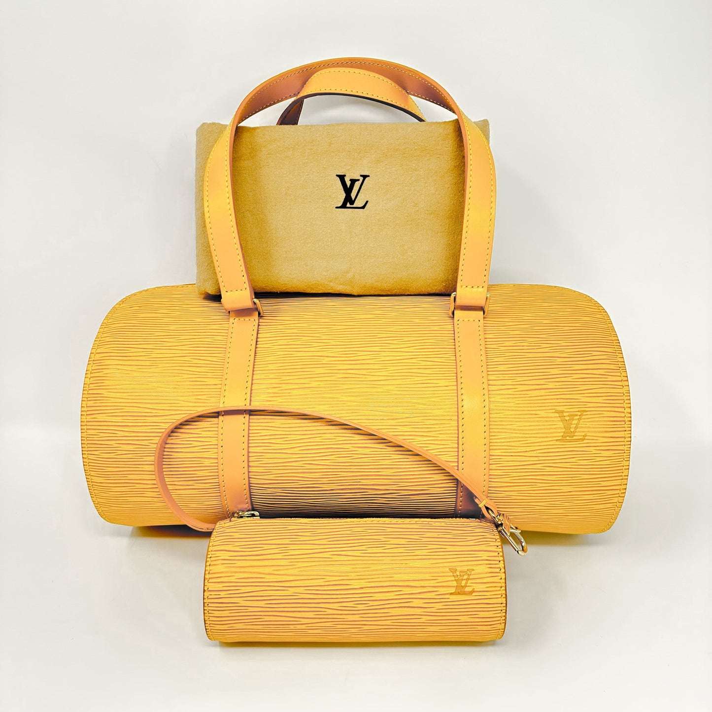 Louis Vuitton Epi Leather Yellow Soufflot Bag Set