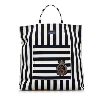 White Gucci Striped Canvas Tote Bag