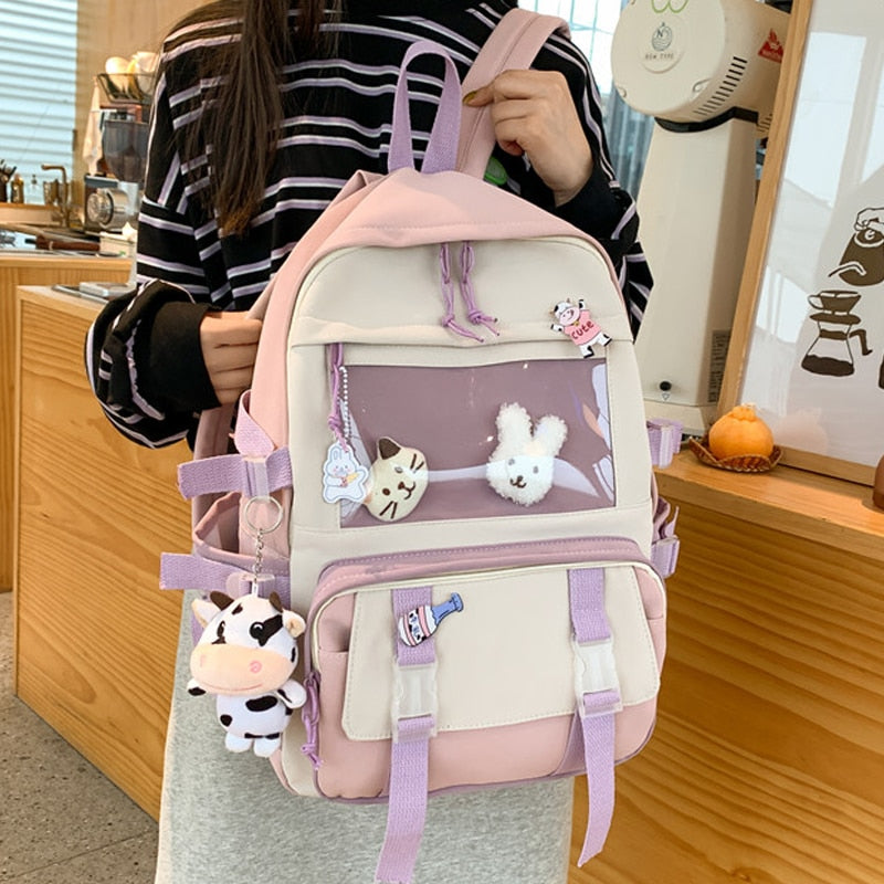 Women Backpack Kawaii Leisure Canvas Bookbag Femal Laptop Mochila Teenager Girl Schoolbag