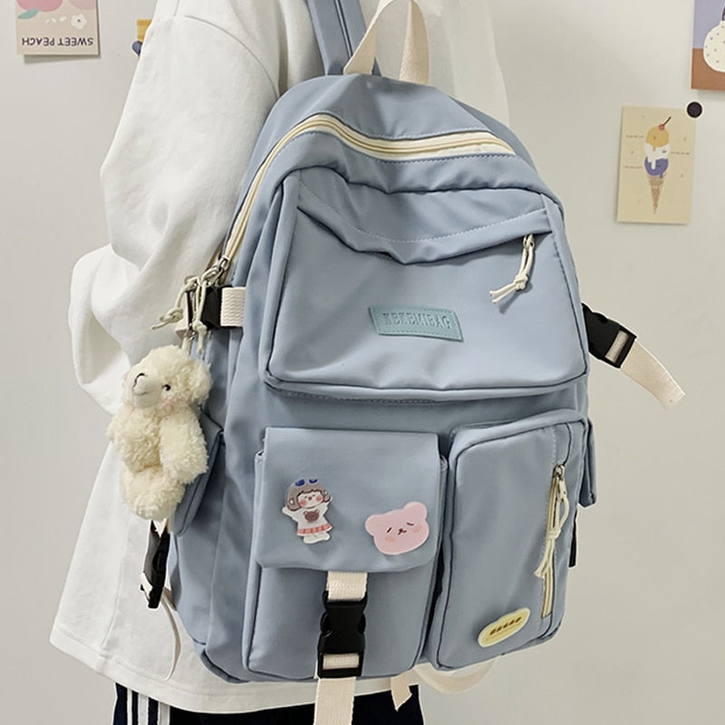 Women Waterproof Backpack Kawaii Student BookBag College School Bag Girl Nylon Men Black  Bagpack