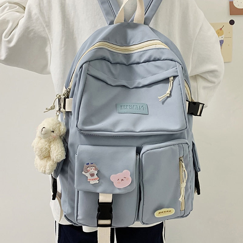 Women Waterproof Backpack Kawaii Student BookBag College School Bag Girl Nylon Men Black  Bagpack