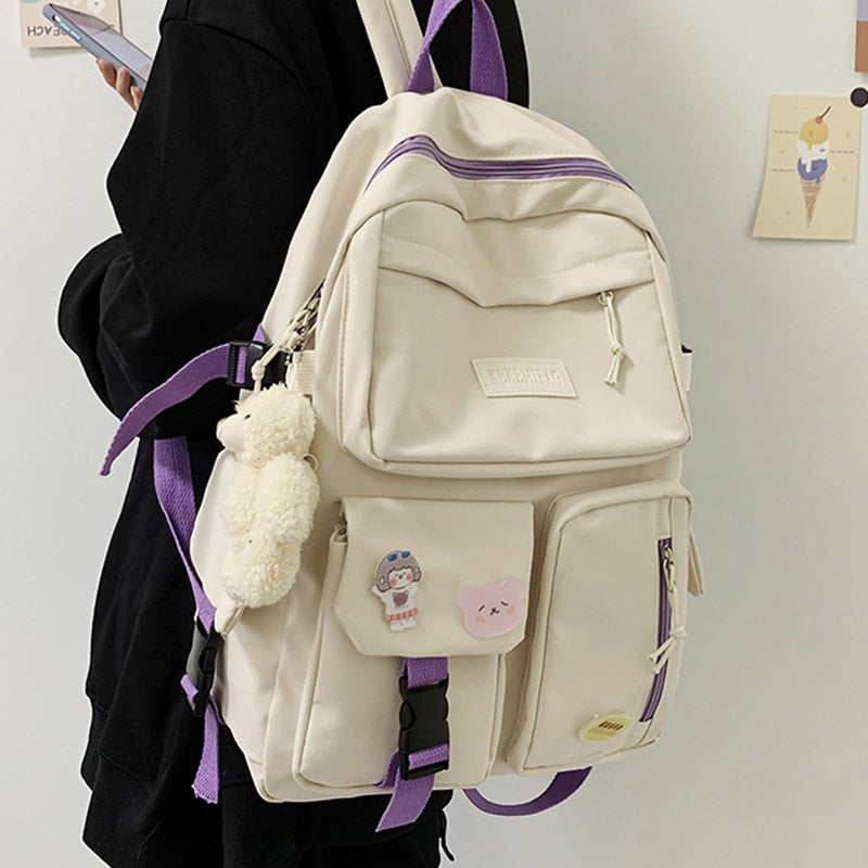 Women Waterproof Backpack Kawaii Student BookBag College School Bag Girl Nylon Men Black  Bagpack