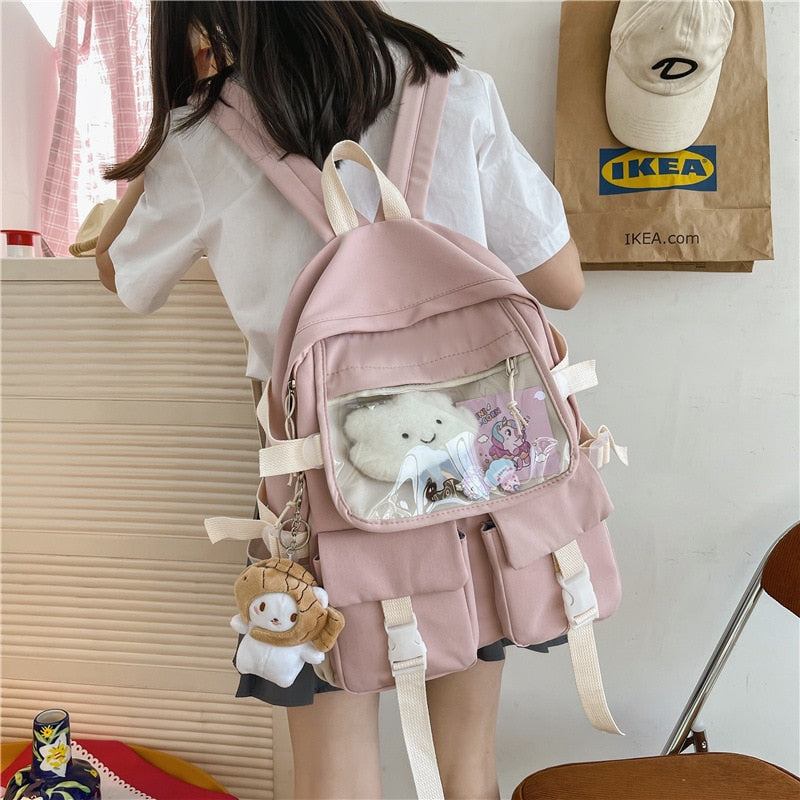 Student Laptop Backpack Cute  Book Schoolbag Women Kawaii Backpacks Harajuku Girl Mesh College Bag