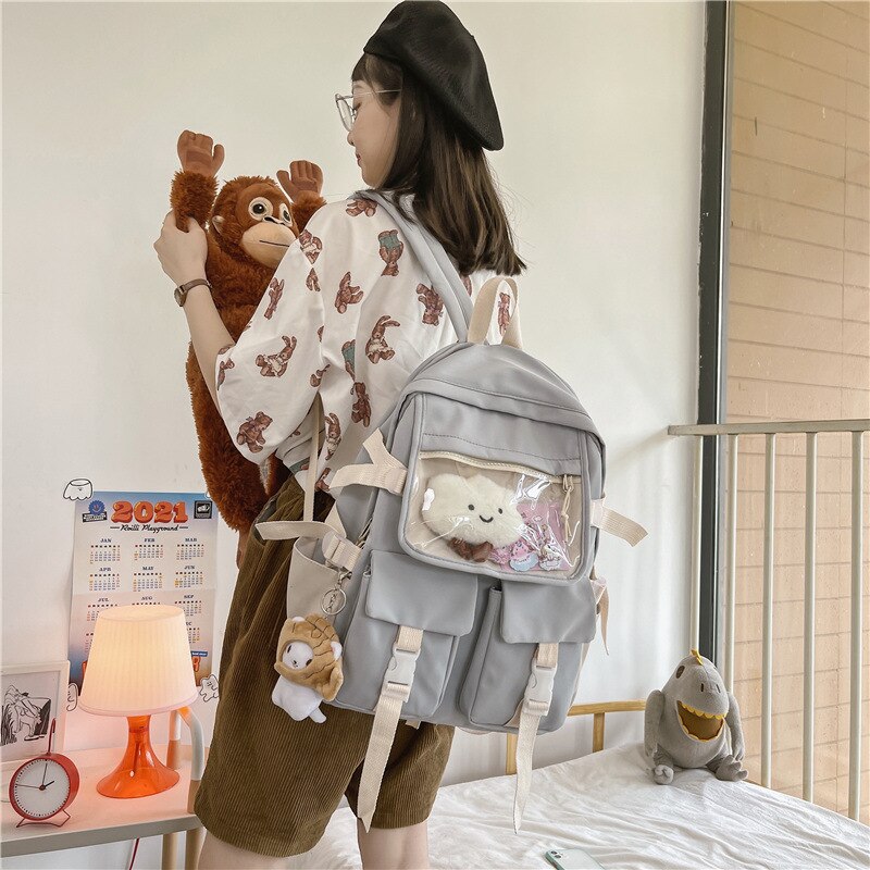 Student Laptop Backpack Cute  Book Schoolbag Women Kawaii Backpacks Harajuku Girl Mesh College Bag