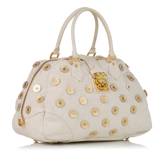 White Louis Vuitton Polka Dots Panama Bowly Tote Bag