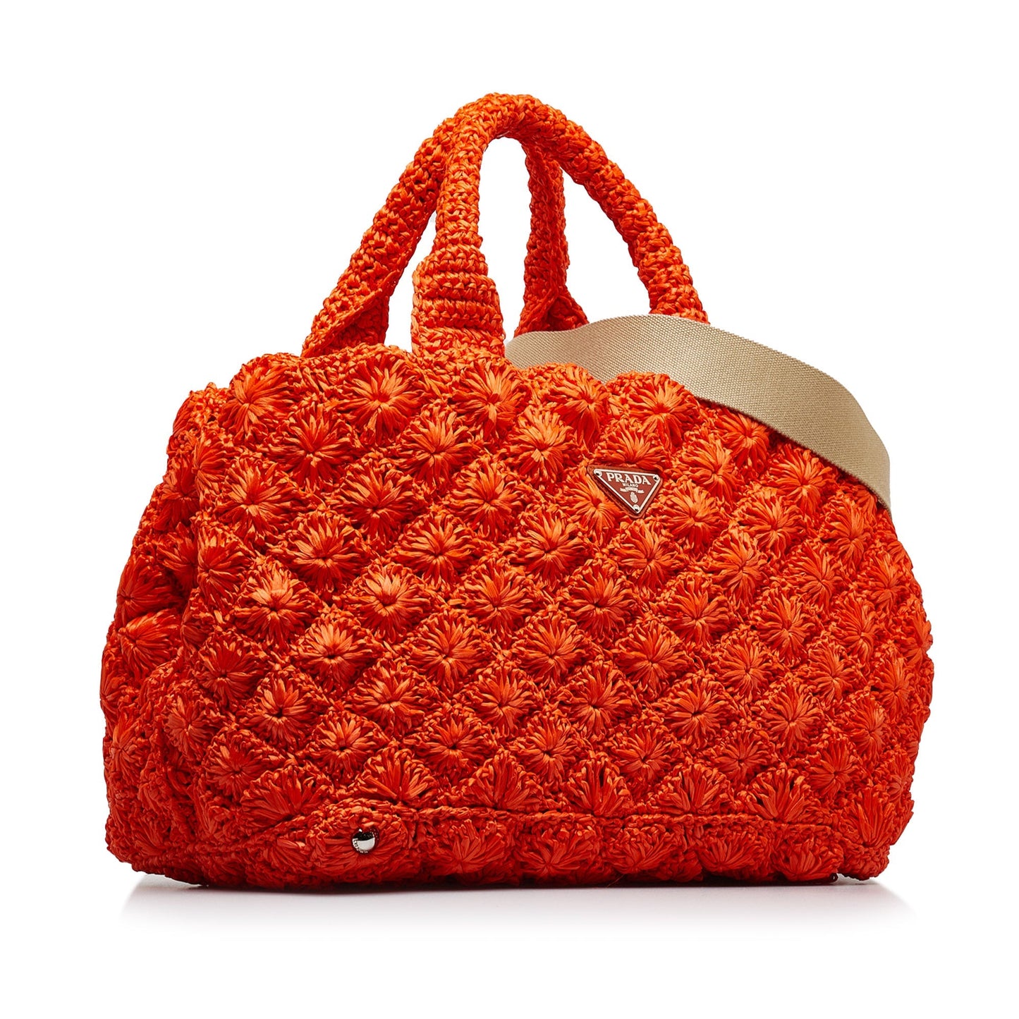 Prada Handbag Orange Raffia Satchel