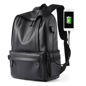 Gothslove Waterproof Laptop Backpack Men Black Leather Backpacks for Teenager Travel Casual Schoolbag