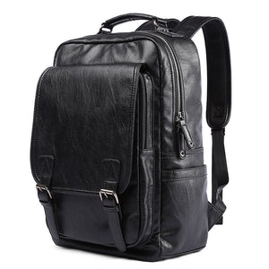 Gothslove Cool Black Backpacks For Men Waterproof PU Leather Laptop Backpack Minimalist book bag Travel school backpacks
