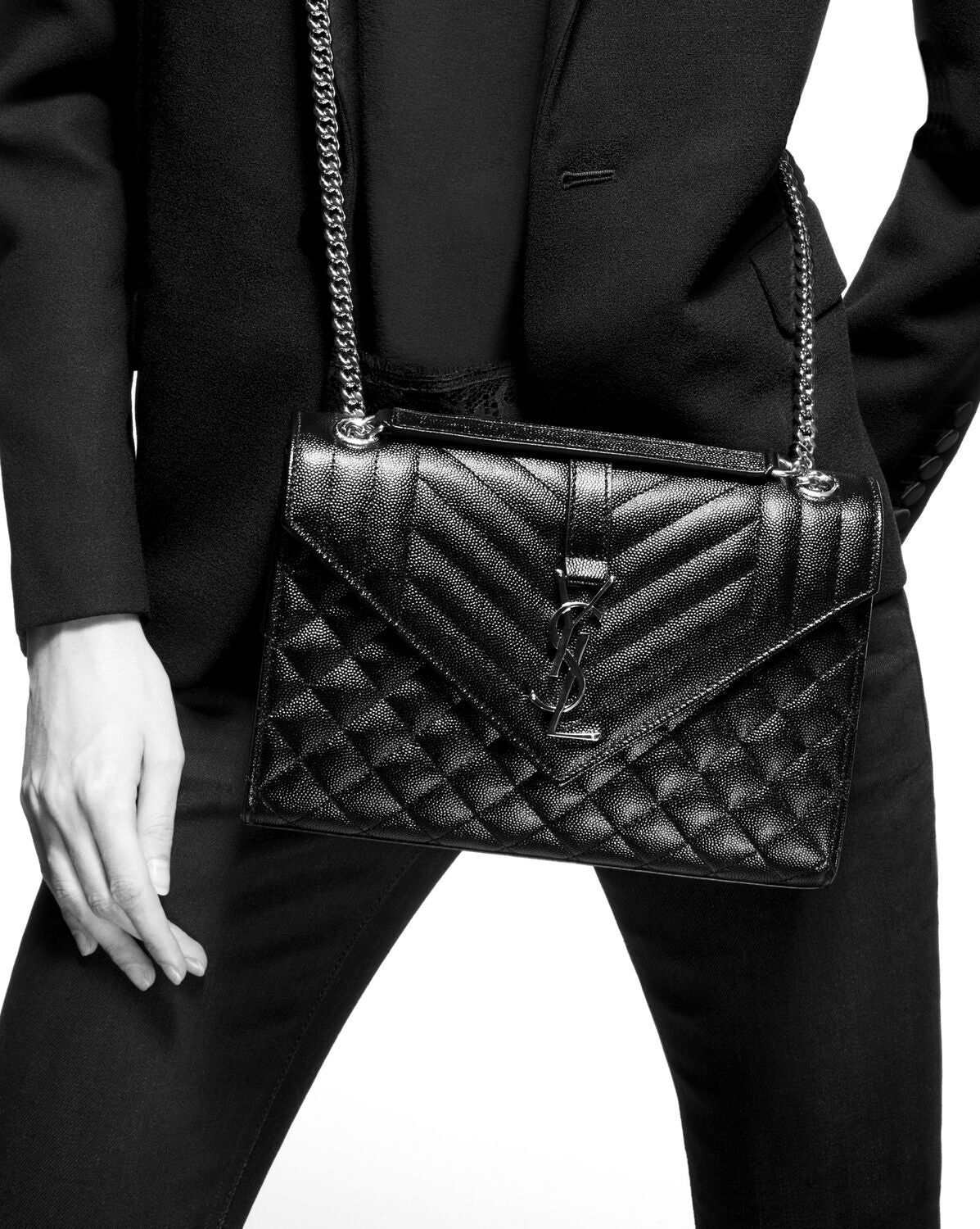 Saint Laurent Women Medium Envelope Quilted Leather Bag