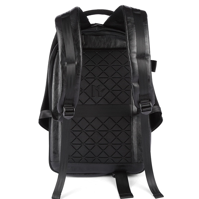 Gothslove Mens Black Leather Backpack USB Charge Travel Laptop Backpacks School Bag Male Waterproof Anti Theft Backpacks