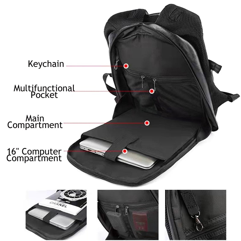 Gothslove Mens Black Leather Backpack USB Charge Travel Laptop Backpacks School Bag Male Waterproof Anti Theft Backpacks