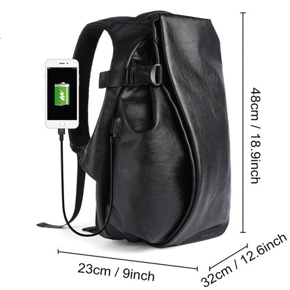 Gothslove Mens Black Leather Backpack USB Charge Travel Laptop Backpacks School Bag Male Waterproof Anti Theft Backpacks