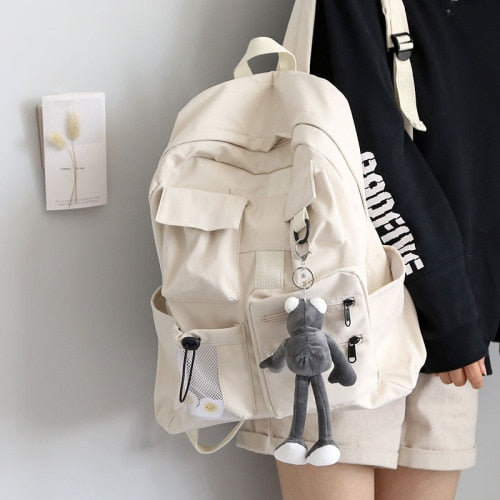 Multi-pocket Design Women Backpack Teenage Girls School Bags Green Soft Nylon Campus Student Book Bags for School Teen