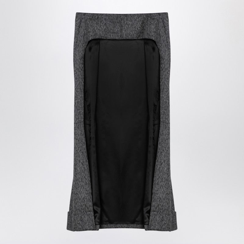 Prada Black/White Wool Weave Midi Skirt Women