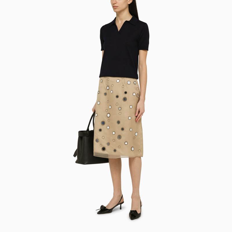 Prada Beige Silk Midi Skirt With Mirrors Women