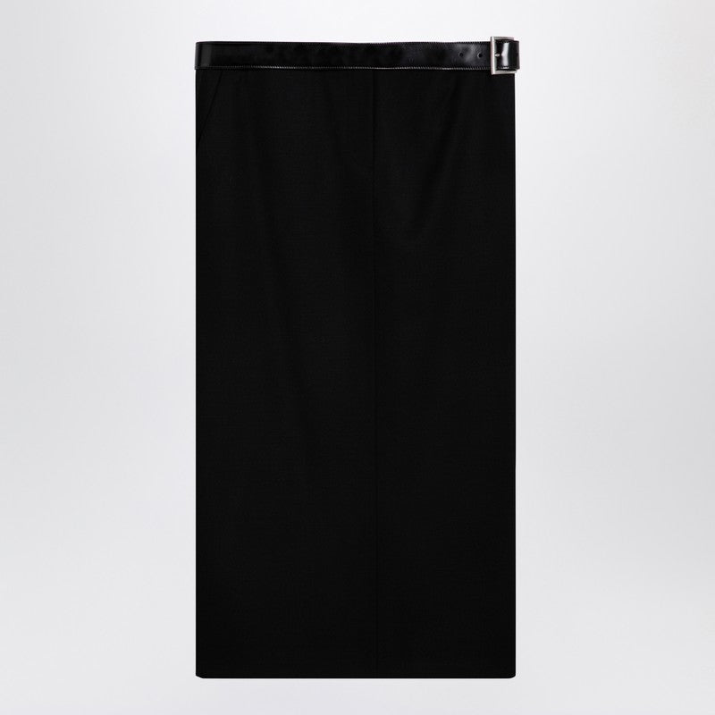 Prada Black Wool Skirt With Belt Women