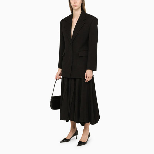 Prada Long Black Pleated Wool Skirt Women