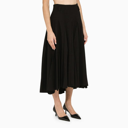 Prada Long Black Pleated Wool Skirt Women