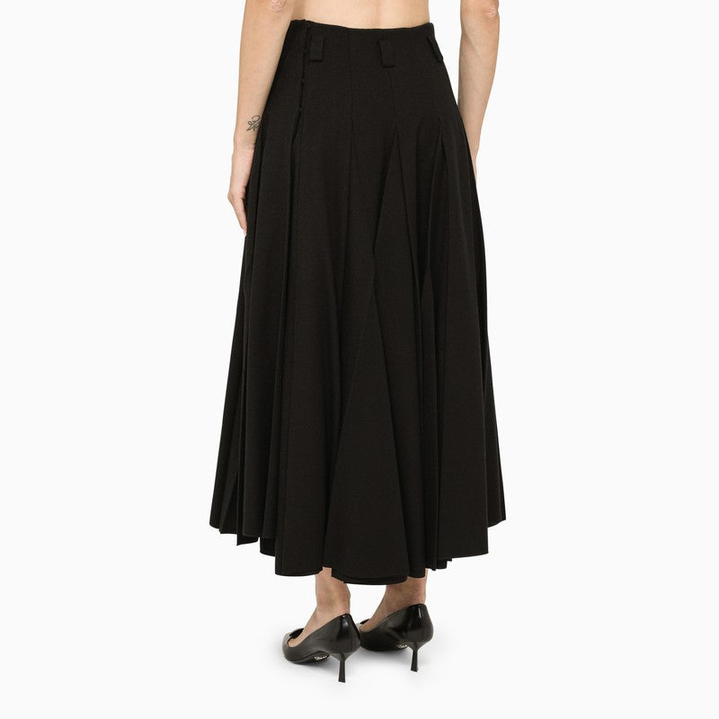 Prada Long Black Pleated Wool Skirt Women