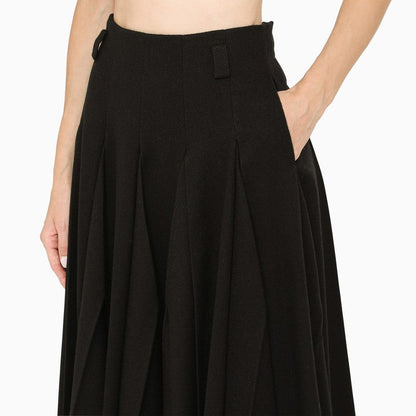 Prada Long Black Pleated Wool Skirt Women