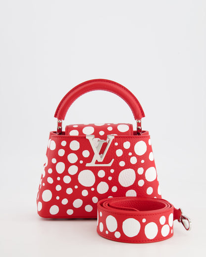 Louis Vuitton X Yayoi Kusama Red and White Mini Capucines Bag with Silver Hardware