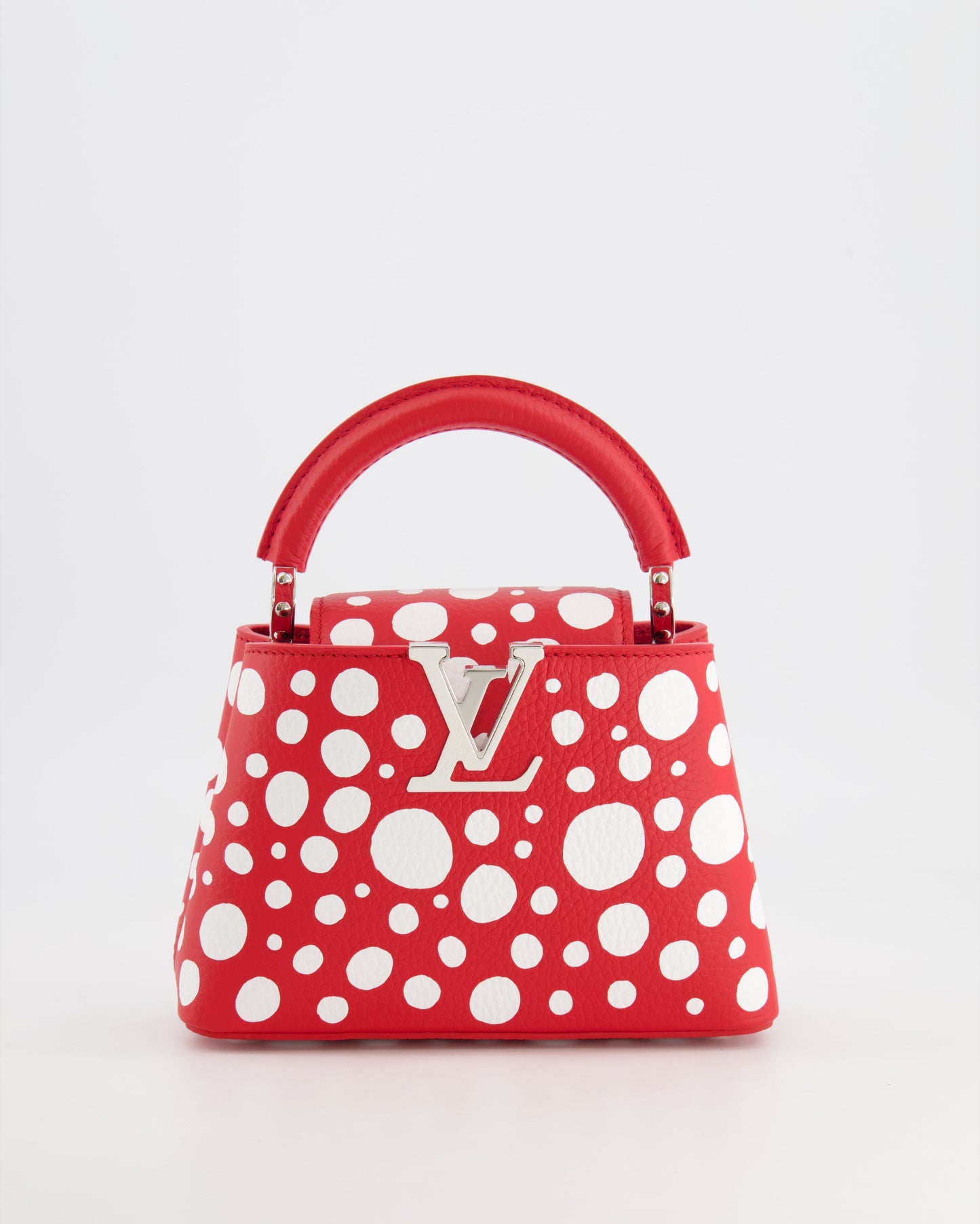 Louis Vuitton X Yayoi Kusama Red and White Mini Capucines Bag with Silver Hardware