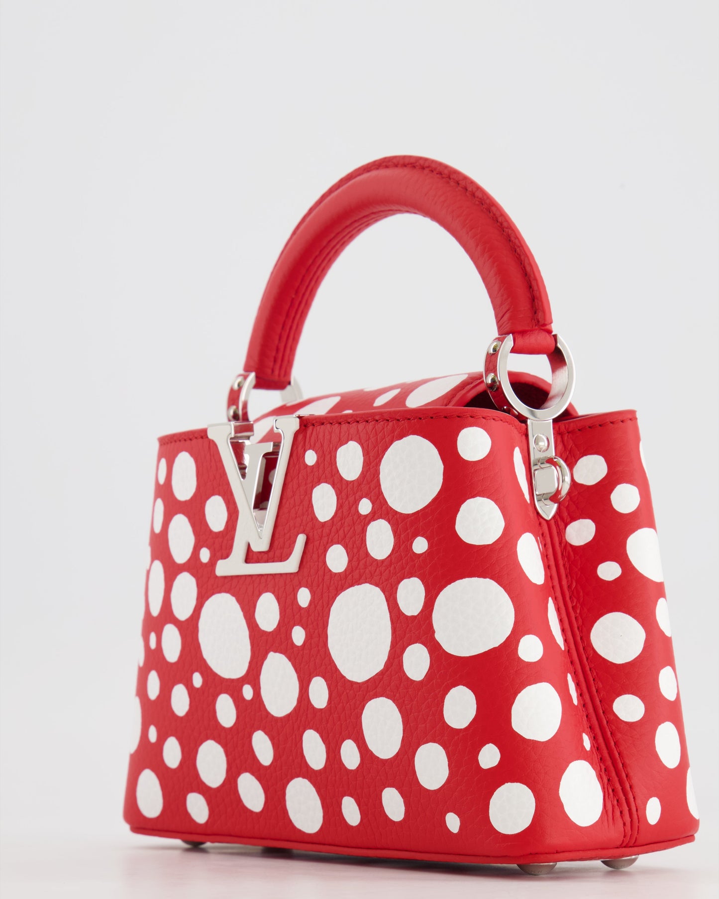 Louis Vuitton X Yayoi Kusama Red and White Mini Capucines Bag with Silver Hardware