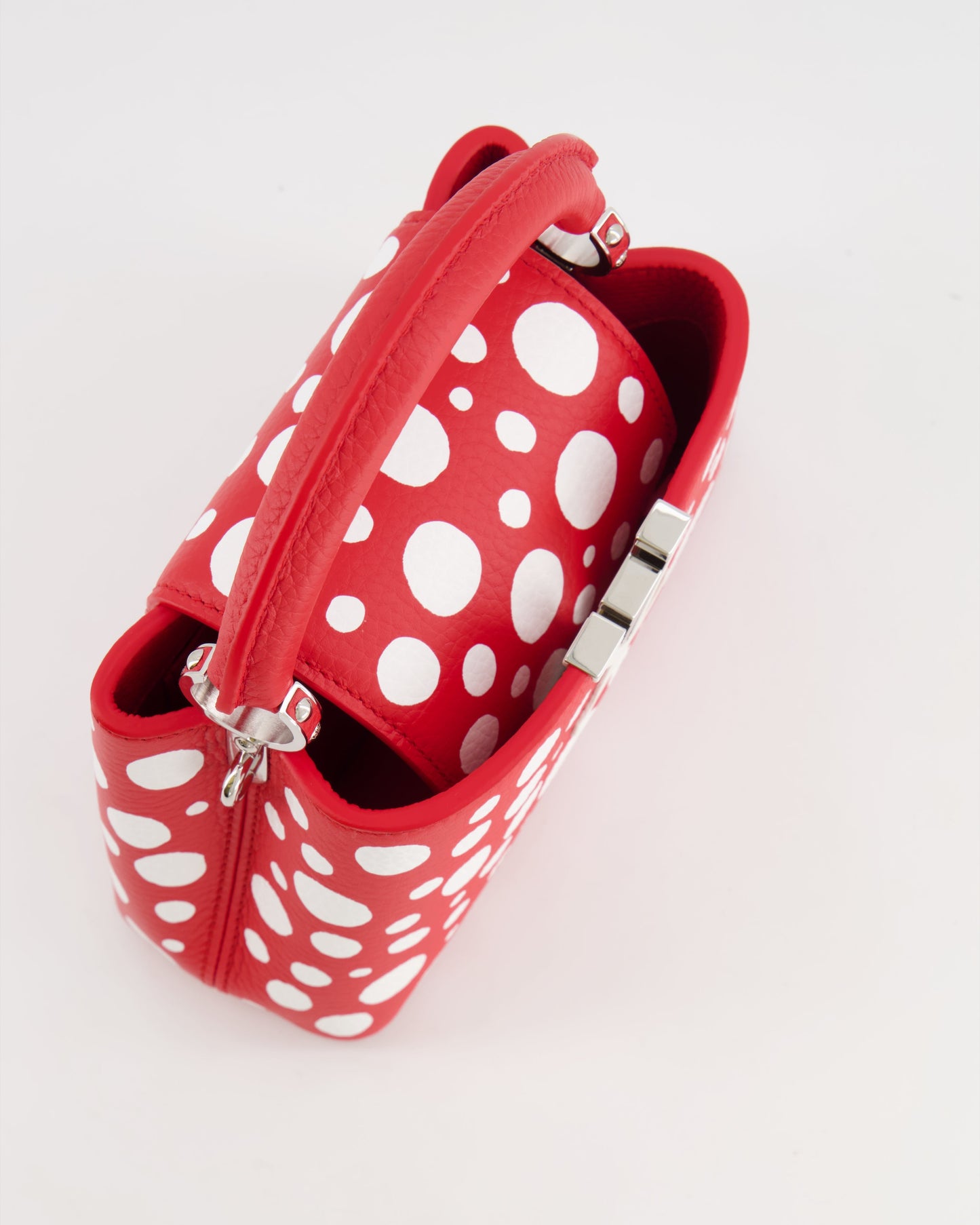 Louis Vuitton X Yayoi Kusama Red and White Mini Capucines Bag with Silver Hardware