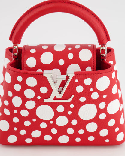 Louis Vuitton X Yayoi Kusama Red and White Mini Capucines Bag with Silver Hardware