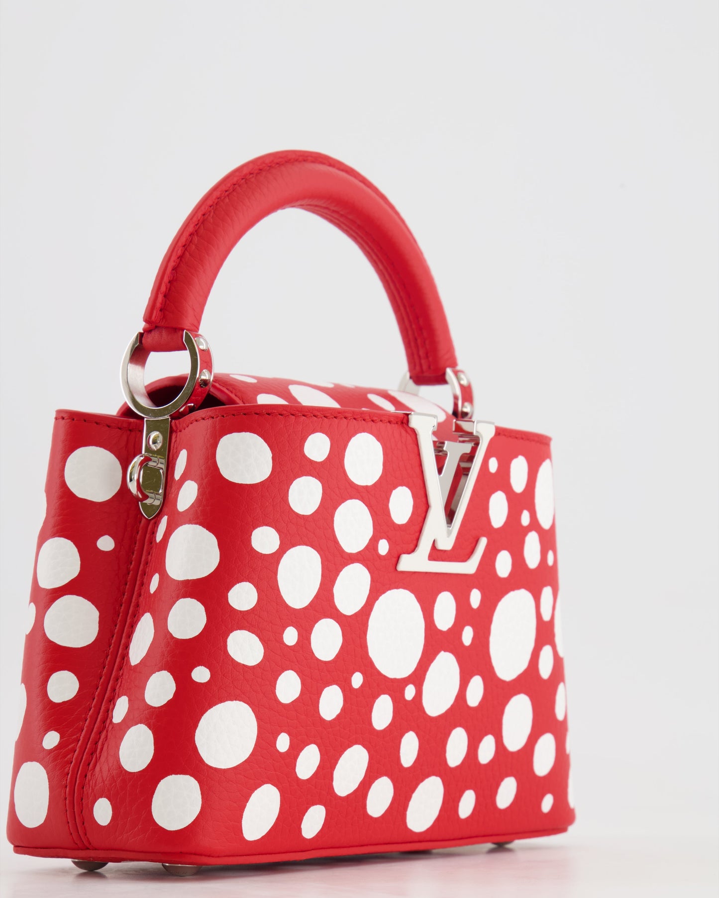 Louis Vuitton X Yayoi Kusama Red and White Mini Capucines Bag with Silver Hardware