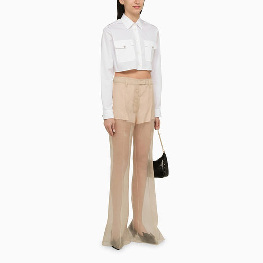 Prada Beige Silk Organza Trousers Women