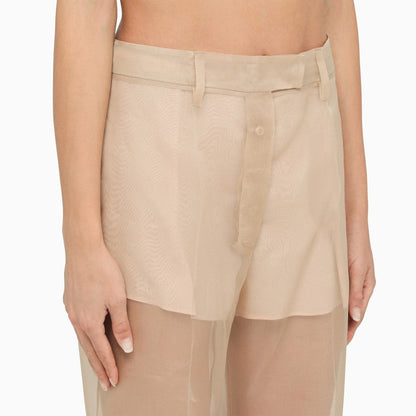 Prada Beige Silk Organza Trousers Women