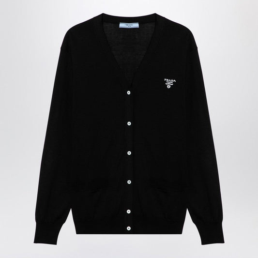 Prada Black Cardigan In Recycled Silk Women