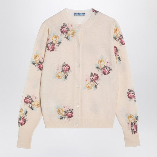 Prada Ivory Cardigan With Floral Print Women