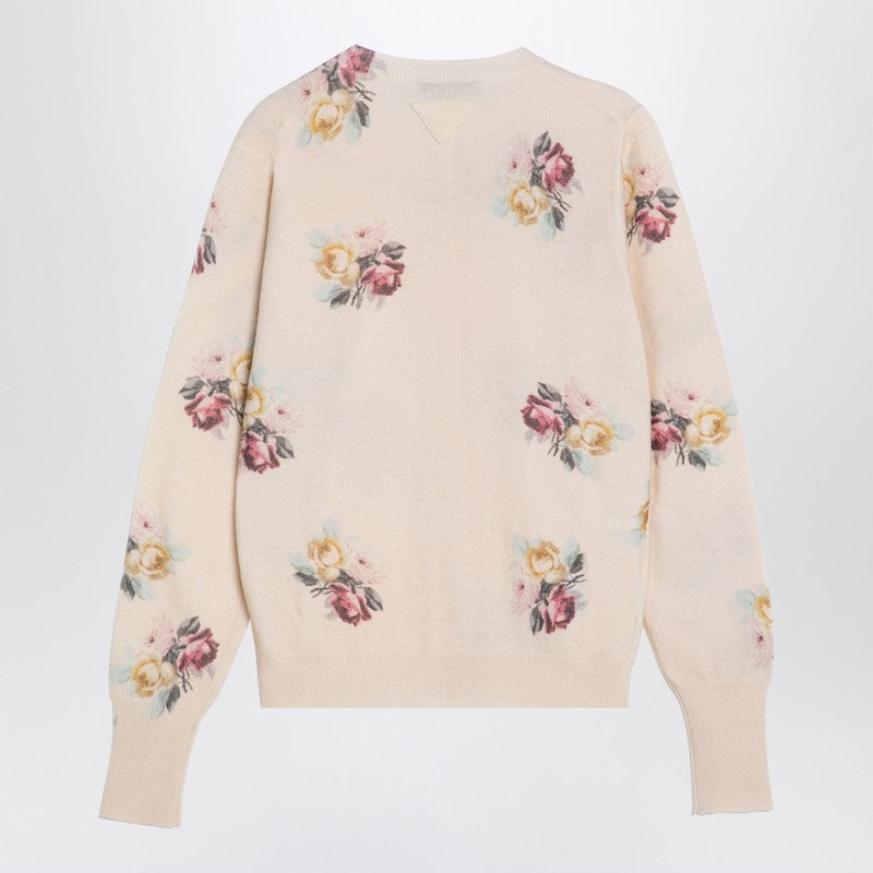 Prada Ivory Cardigan With Floral Print Women